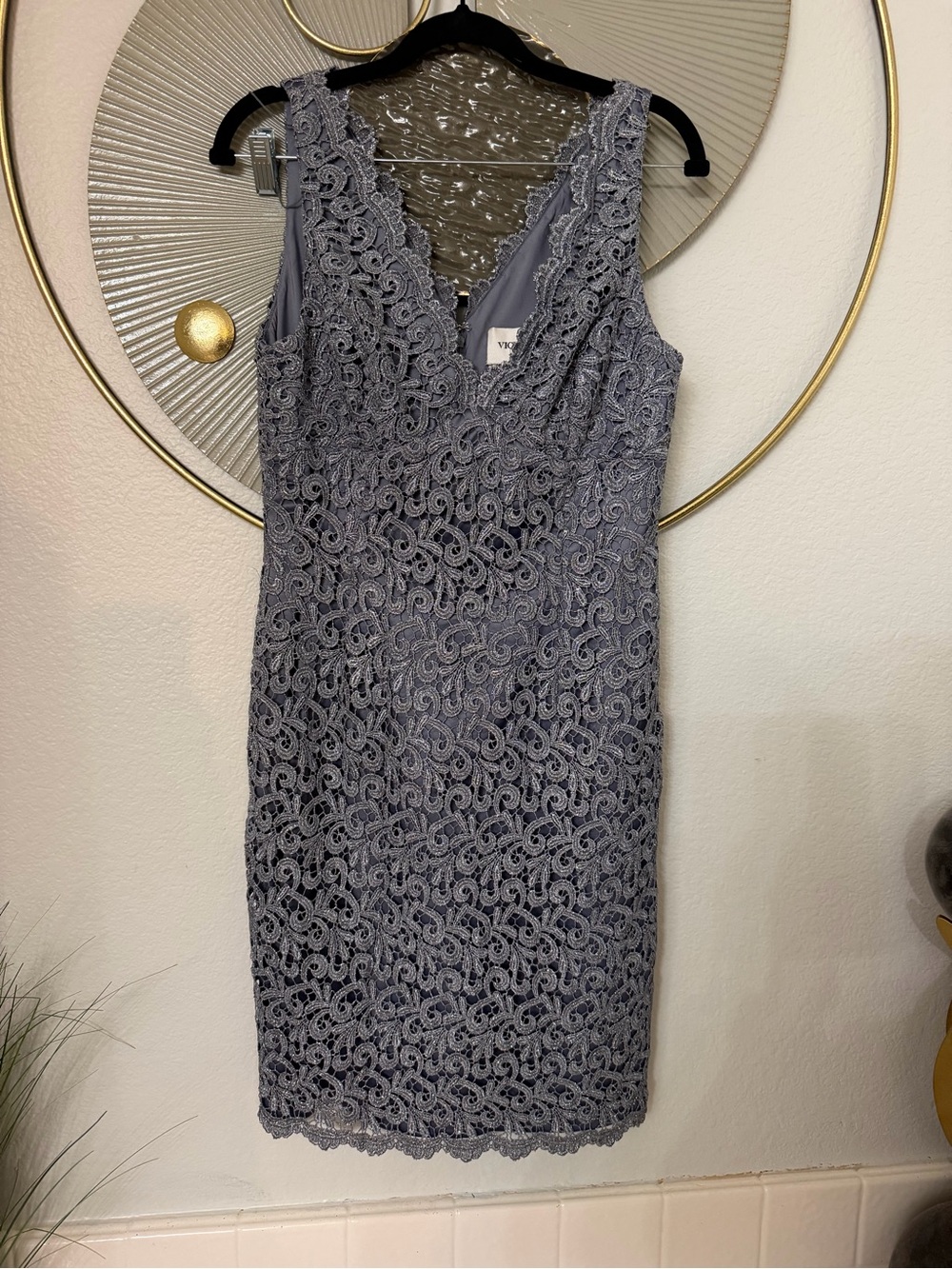 Victor Costa Lace Sheath Dress in Gray